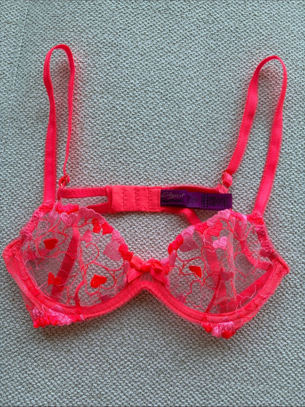 Agent Provocateur neon pink Heart Lace Underwire Bra - 32C
